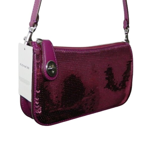 COACH $295 CM547 Penn Shoulder Bag with Sequins Dark Magenta NWT! - Picture 8 of 9